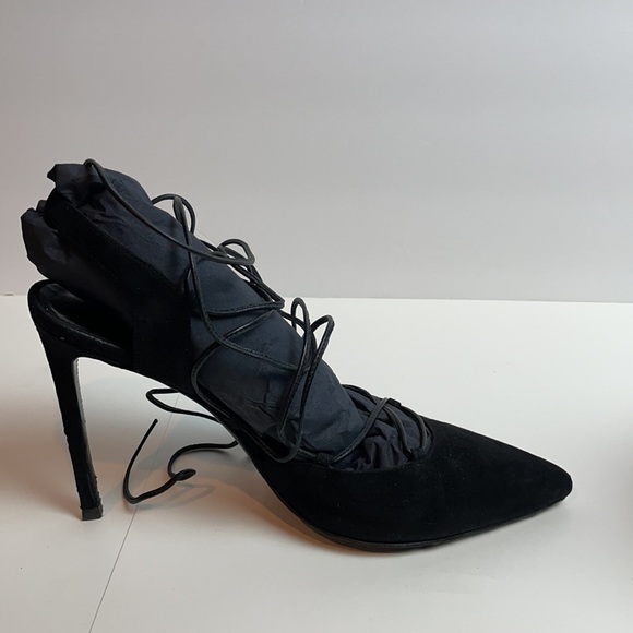 Saint Laurent Black Suede Ankle Wrap Pointed Pumps - Picture 3 of 8